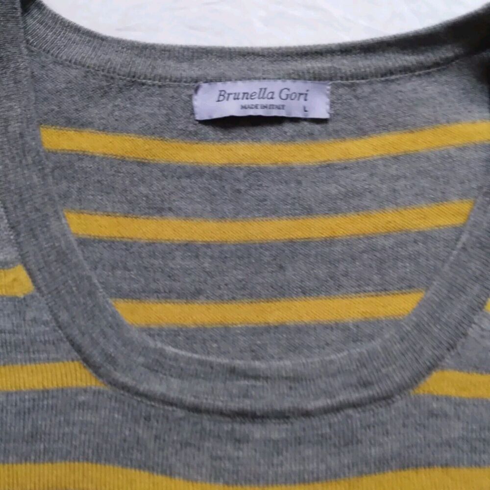Brunella Gori Italian Merino Wool Yellow Gray Stripe Knit Sweater Y2K Grunge L - Picture 6 of 12